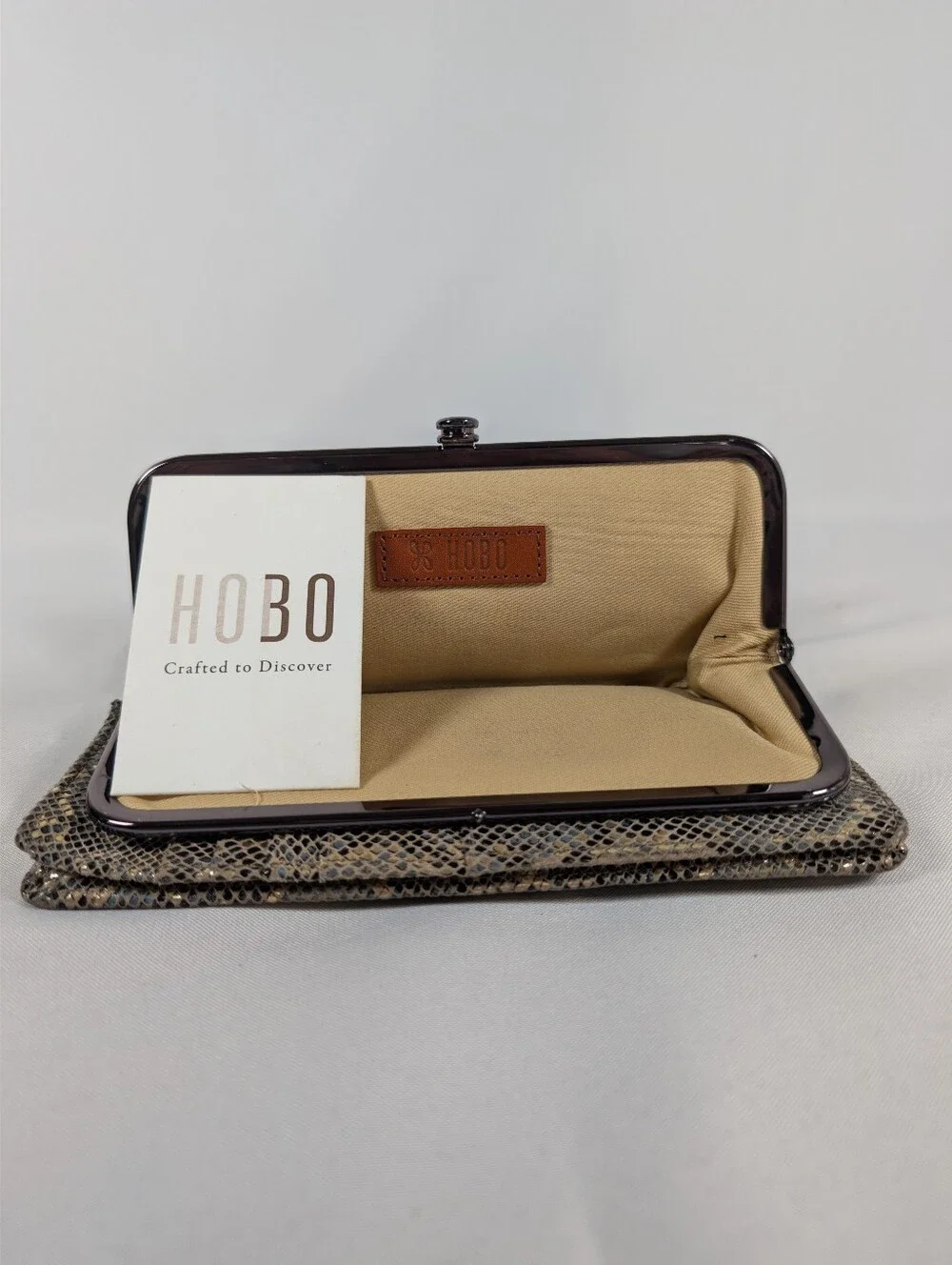 Hobo The Original, Snakeskin-Embossed Leather Kiss-Lock Wristlet Clutch - Picture 2 of 9
